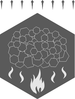 Graphic showing a fire with steam above